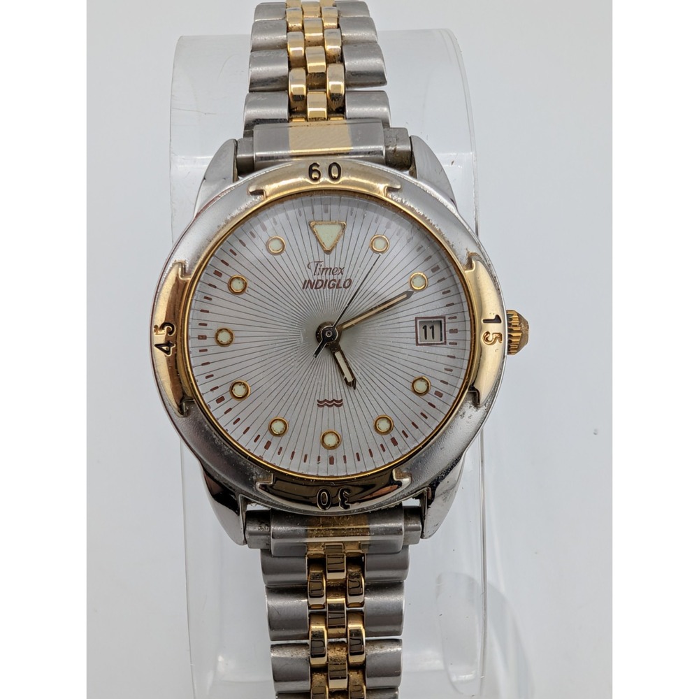 Timex Indiglo Women's Watch 27mm Case Two Tone 7.5" Band- New Battery
